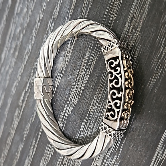 Sterling and 14k hinged bangle bracelet - Picture 2 of 4